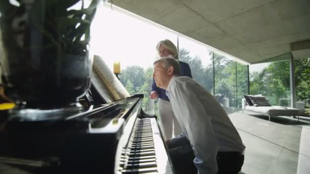 El hombre toca el piano mientras su compañero escucha — Vídeos de Stock