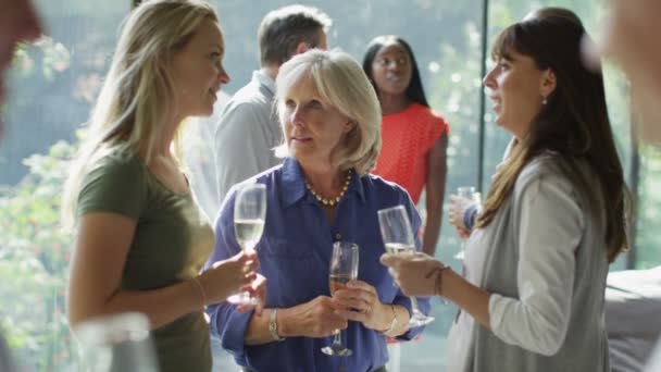 Amis bavarder & boire du vin à la fête 