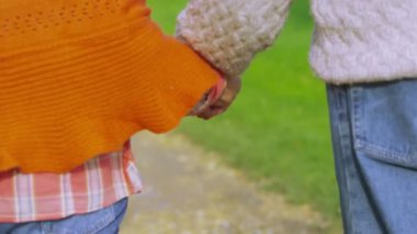 üst düzey çift tutun el ve yürüyüş