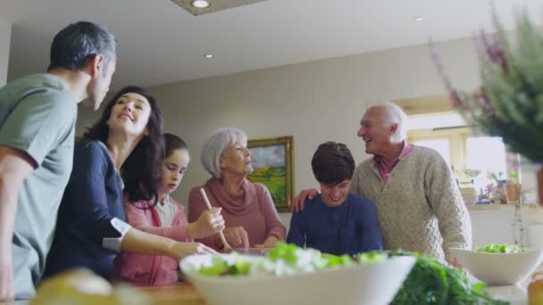 Family preparing a meal together — Stock Video
