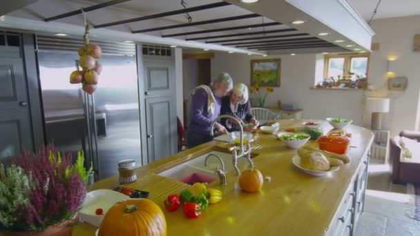 年长的夫妻在一起准备食物 — 图库视频影像