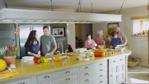 Família e amigos preparando comida — Vídeo de Stock