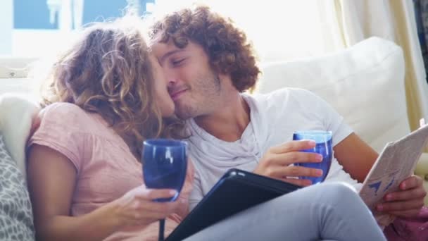 Couple at home with computer tablet — Stock Video