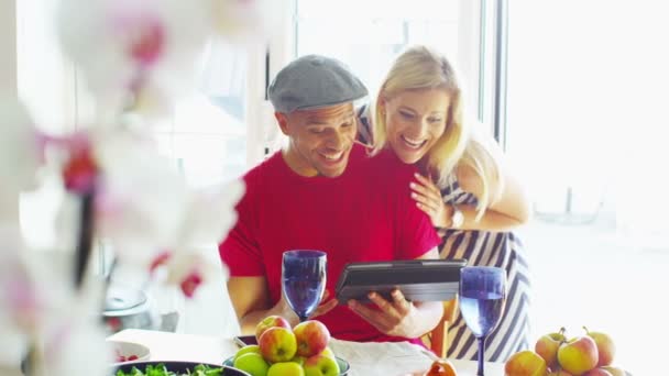 Couple with computer tablet. — Stock Video