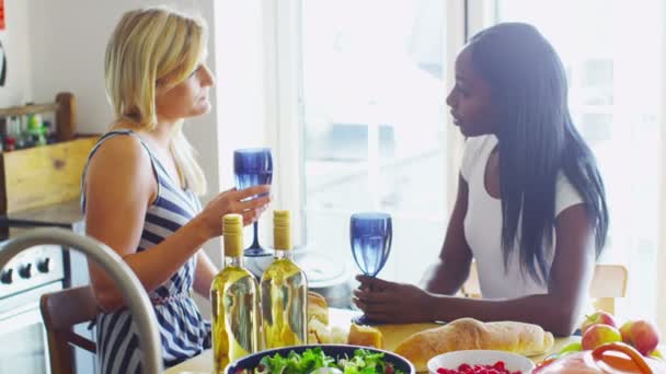Amigos do sexo feminino beber vinho — Vídeo de Stock
