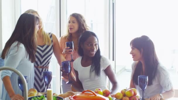 Amis femmes buvant du vin et bavardant — Video