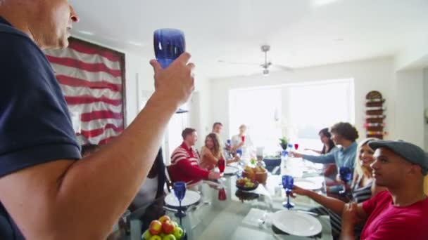 Familia y amigos levantan vasos para brindar — Vídeos de Stock