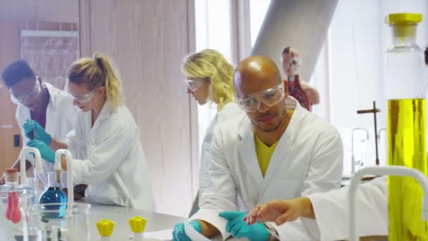 Estudiantes trabajando en una clase de ciencias — Vídeo de stock
