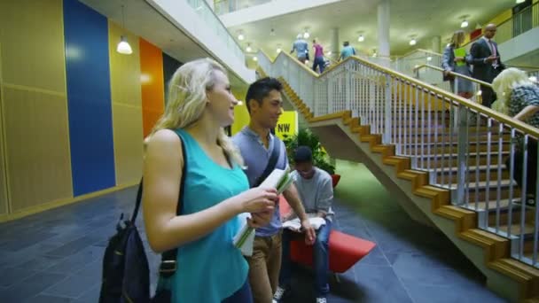 Students walking through university — Stock Video