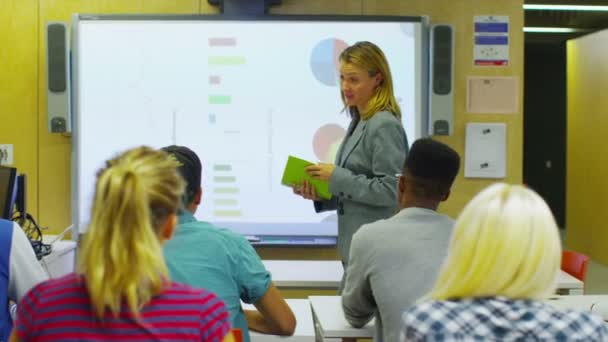 Profesor explicando asignatura a estudiantes — Vídeo de stock