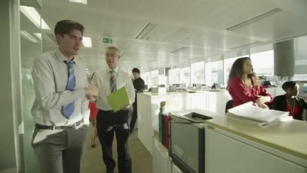 Groupe d'affaires diversifié travaillant ensemble dans un grand bureau de ville moderne — Video