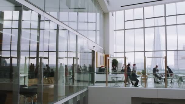 Business people take break in company cafeteria — Stock Video