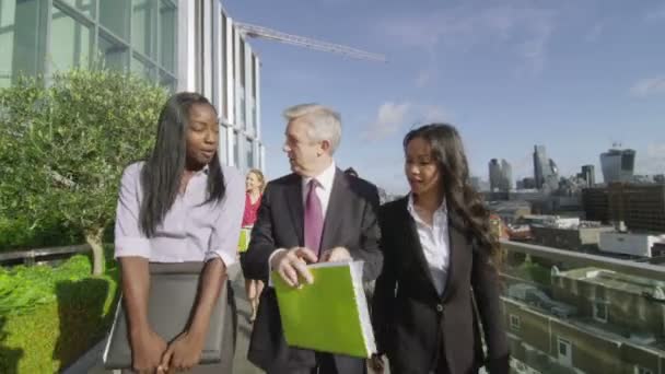 Colleghi di lavoro a piedi all'aperto terrazza — Video Stock