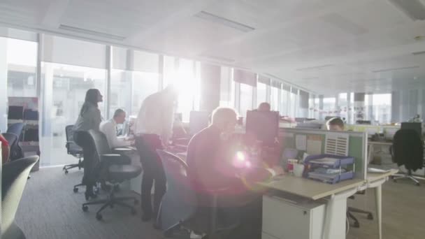 큰 현대 도시 사무실에서 함께 다양 한 사업 그룹 작업 — 비디오