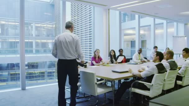 Équipe d'affaires dans la salle de réunion dans un grand immeuble de bureaux moderne — Video