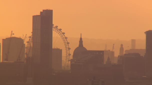 Aerial view of the London skyline on a hazy autumn morning