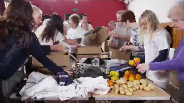 Voluntarios de caridad y miembros de la comunidad trabajando juntos — Vídeo de stock