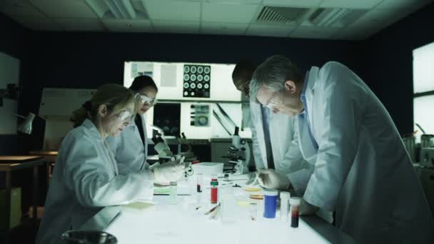 Gruppo di ricerca medica che lavora in laboratorio — Video Stock