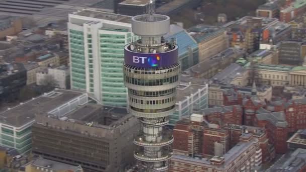 Aerial view of the B T Tower in London — Stock Video