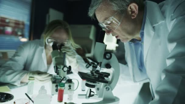 Male and female scientists working in laboratory — Stock Video