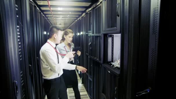 Team of people working at data centre — Stock video