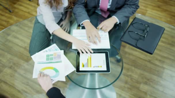 Business meeting with hands, papers and a digital tablet computer — Stock Video