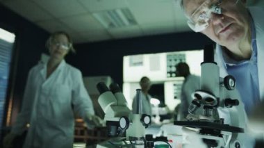 Laboratuvarda çalışan erkek ve kadın bilim adamları
