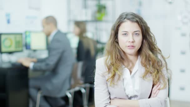 Portrait of a beautiful businesswoman who is tired, stressed and irritable — Stock Video