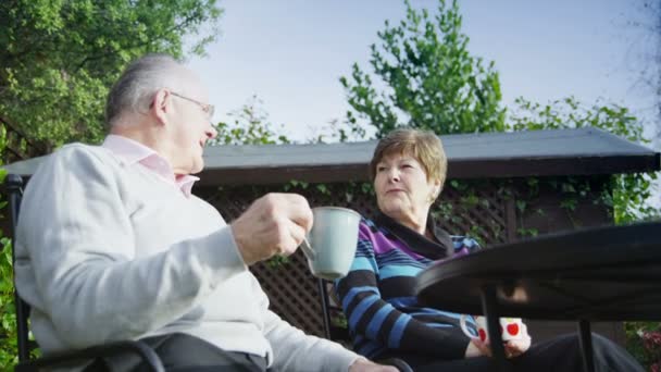 Pareja madura de la edad de jubilación charlando — Vídeo de stock