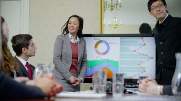 Business people seated around conference table — Stock Video