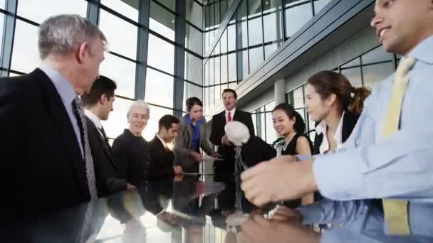 Business team take seats for meeting — Stock Video