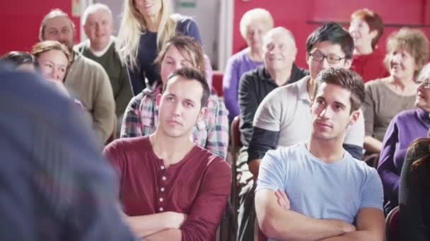 Mature male speaker addresses a public meeting — Stock Video