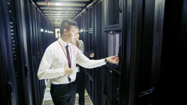 Squadra di persone che lavorano al data center — Video Stock