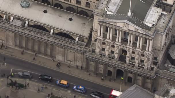 Aerial view above the Bank of England, London, UK — ストック動画