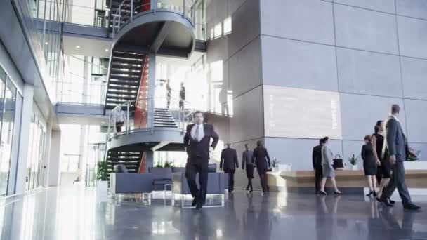 Geschäftsleute bewegen sich um Bürogebäude — Stockvideo