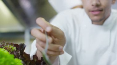 Lezzetli gurme yemek rötuşları Şef tarafından verilmektedir