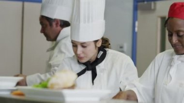 ticari mutfak, çalışma ve birlikte sohbet şefler mutlu takım