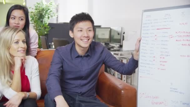 Une équipe de professionnels vêtus de façon décontractée réfléchit à une réunion 