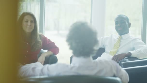 Business team sitting in comfortable chairs — Stock Video