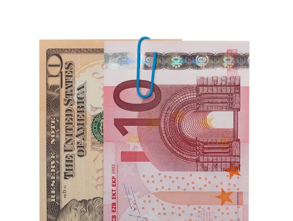Pieniądze banknotów euro i dolara — Zdjęcie stockowe