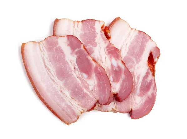 Fatias de bacon curado - recortadas em branco — Fotografia de Stock
