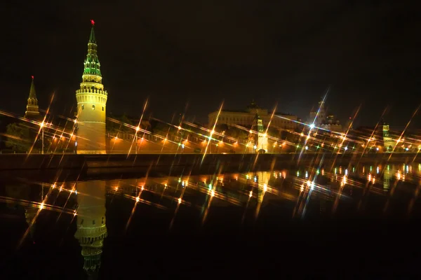 Πανοραμική θέα του Κρεμλίνου της Μόσχας, τη νύχτα, Ρωσία — Φωτογραφία Αρχείου