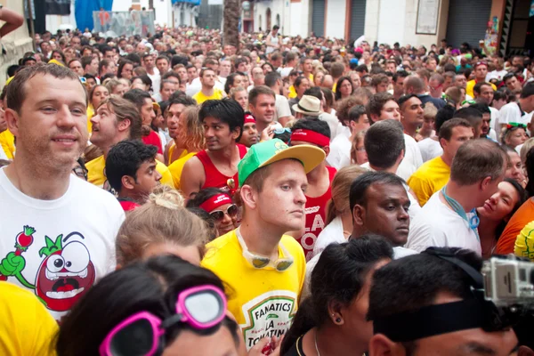 Bunol, Spain - August 28: The crowd awaiting the start of the Ba — Stock Photo, Image