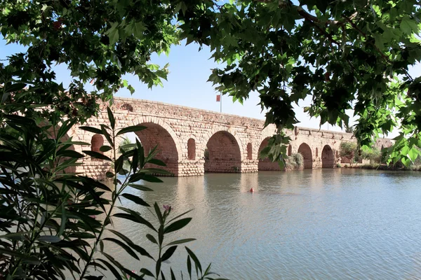 Vecchio ponte antico sul fiume Guadiana, Merida, Spagna — Foto Stock