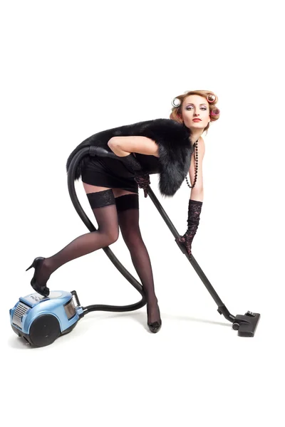 Girl with vacuum cleaner — Stock Photo, Image