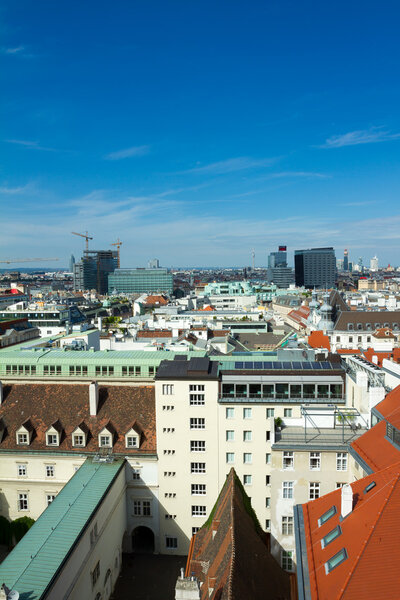 View of Vienna from Stephansdom - cityscape of Austrian capital city.