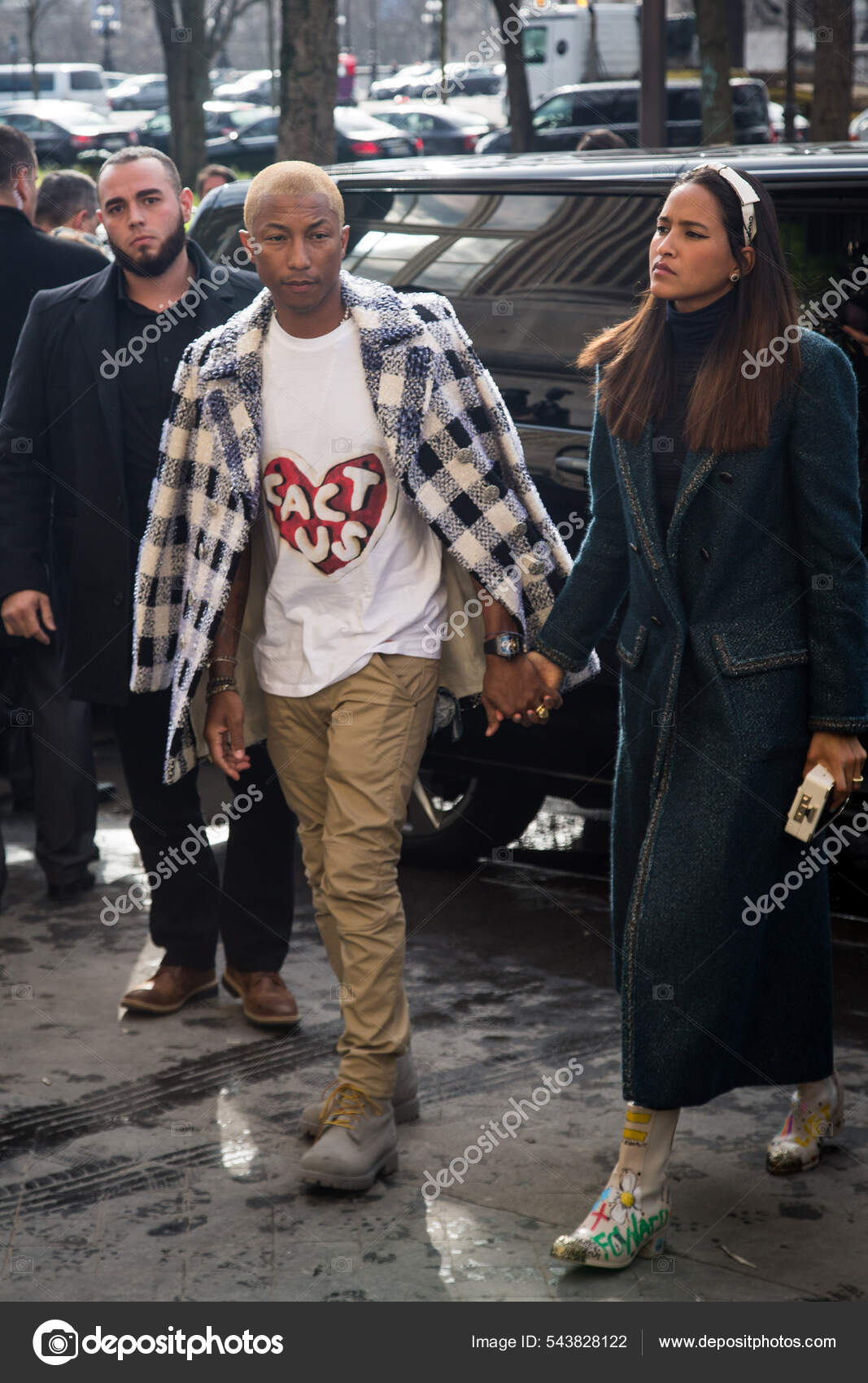 Pharrell Williams and Helen Lasichanh arriving to the Chanel show as part  of Fall/Winter 2016/2017 Paris Fashion Week on March 8, 2016 in Paris,  France. Photo by Aurore Marechal/ABACAPRESS.COM Stock Photo 