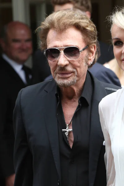 Johnny Hallyday Laeticia Hallyday Arrive Christian Dior Haute Couture Fall Stock Image