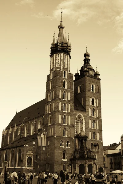 Krakow, Poland - July 12: Old Square in downtown, old postcard — Stock Photo, Image