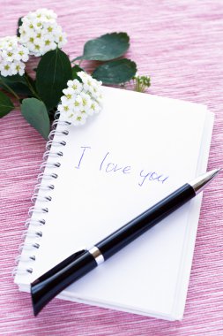 Notlar ve beyaz çiçekli dal için defter